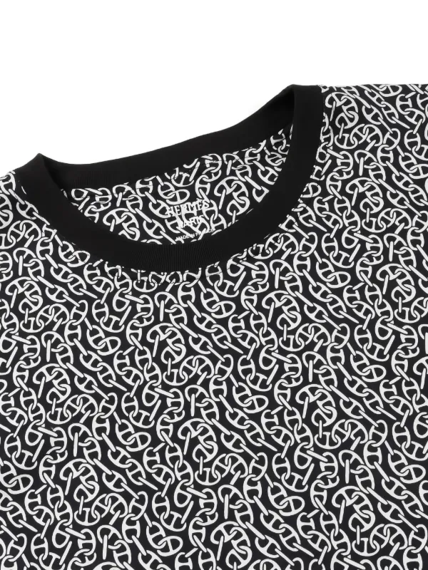 HERMES - HERMES エルメス カットソー Naoussa Chaine ナウサ シェーヌプリント ブルーノワール Hermès Pre-Owned 2010s Naoussa Chaine-print crew-neck Top | Black