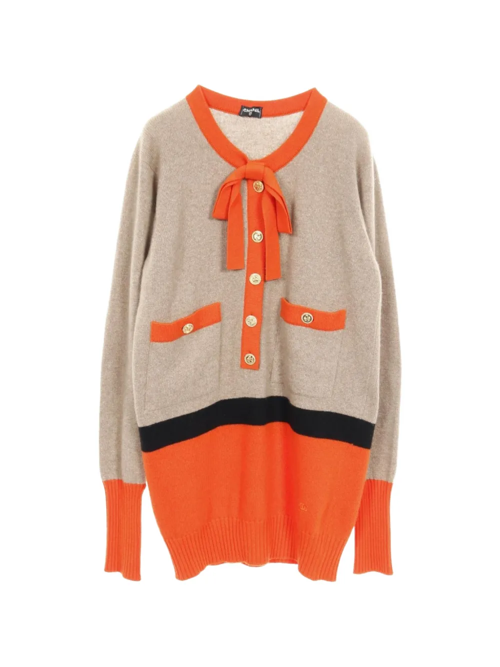CHANEL Pre-Owned 1986-1988 bow-detail cashmere sweater - Toni neutri