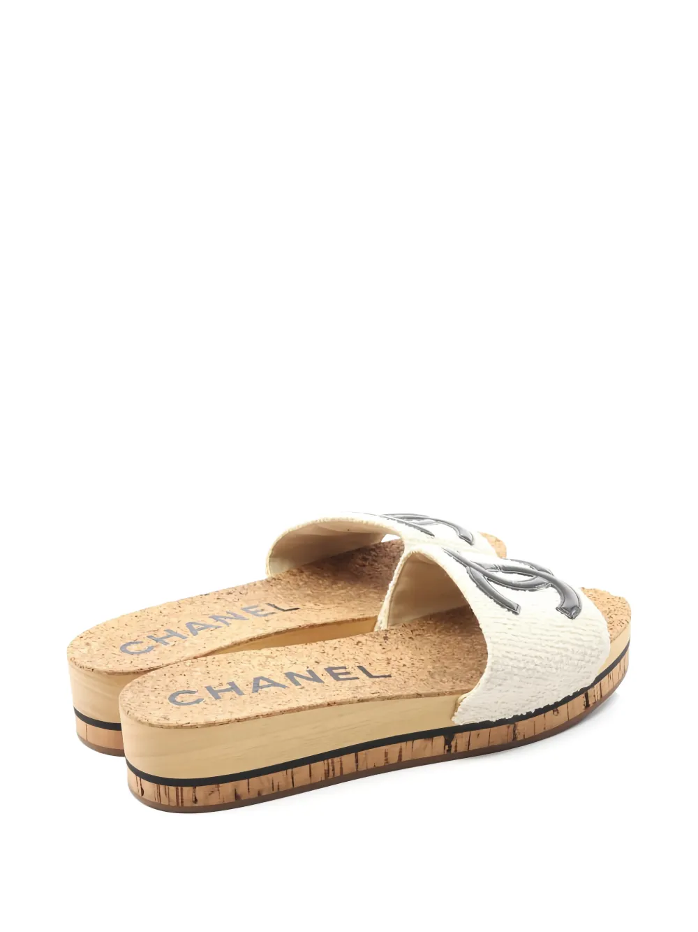 CHANEL Pre-Owned 1986-1988 tweed CC mules - Wit