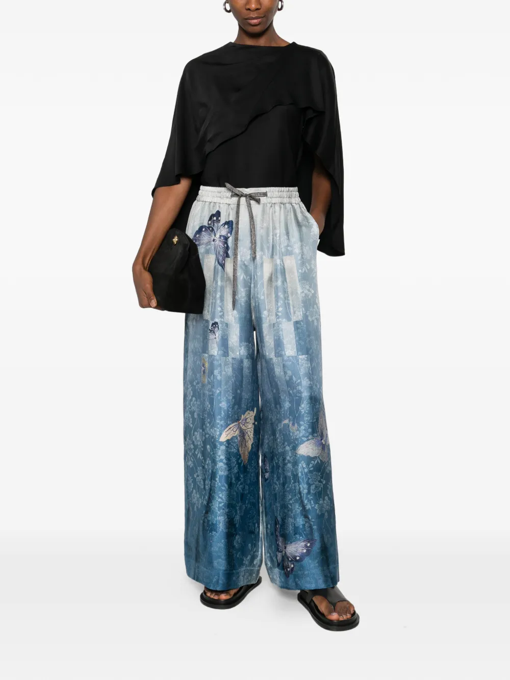 Pierre-Louis Mascia butterfly-print palazzo pants - Blauw
