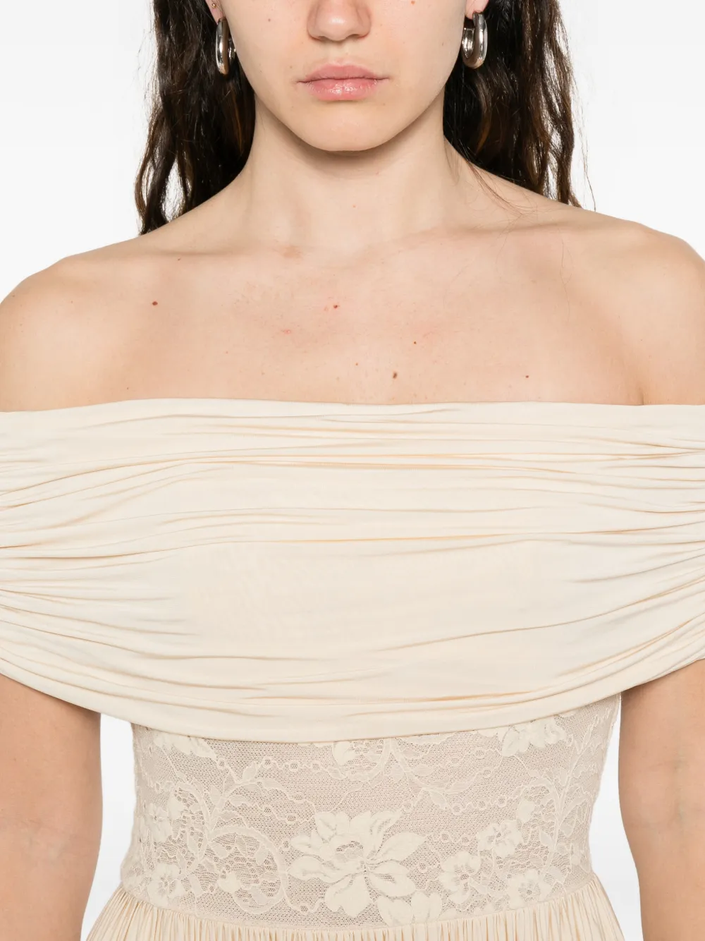 ZIMMERMANN Geplooide maxi-jurk met kanten detail Beige