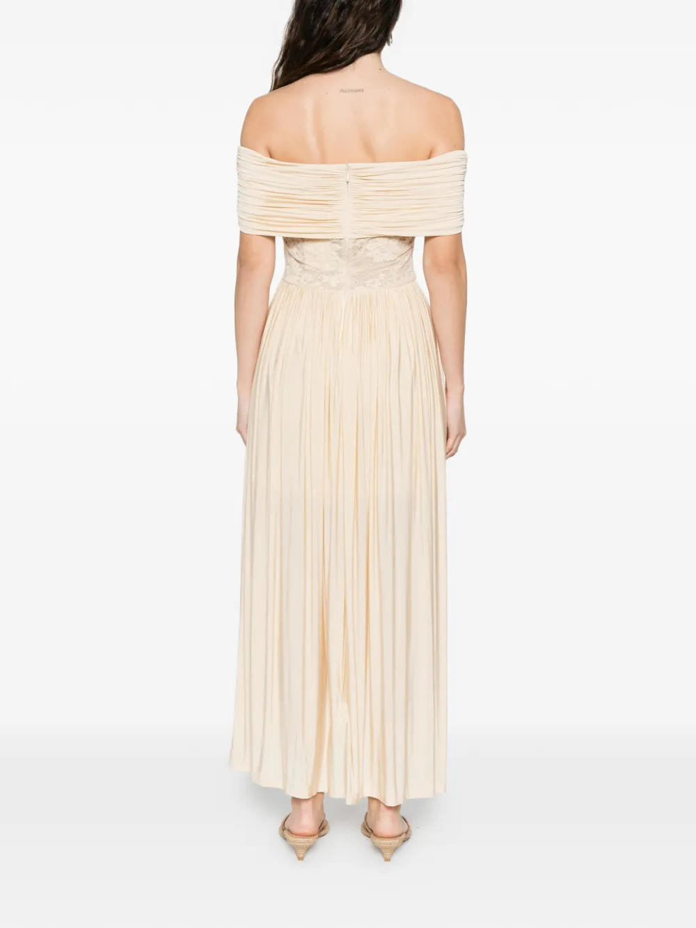 ZIMMERMANN Geplooide maxi-jurk met kanten detail Beige