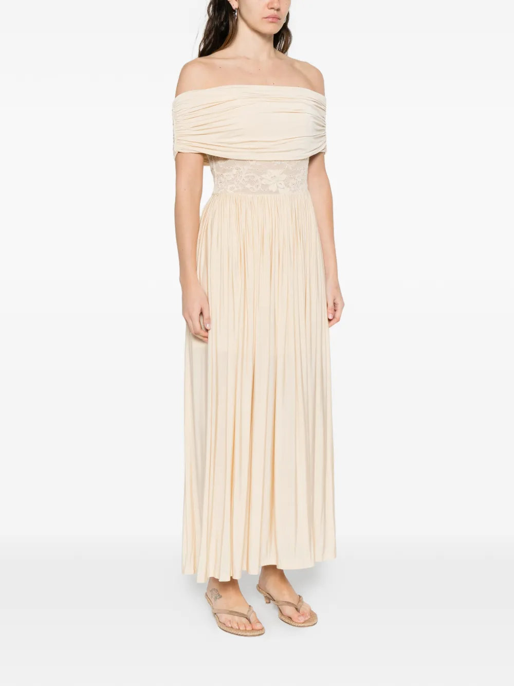 ZIMMERMANN Geplooide maxi-jurk met kanten detail Beige