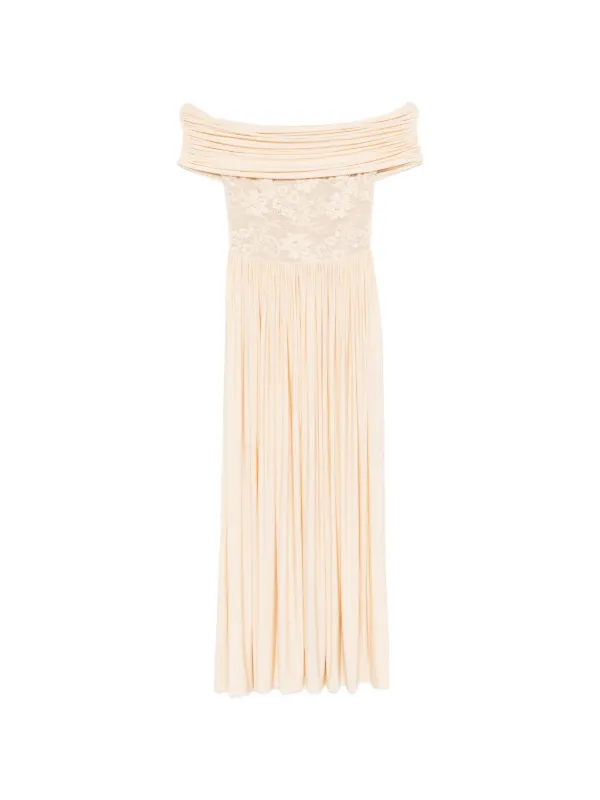 Zimmermann Lace-detail Pleated Maxi Dress in Neutrals