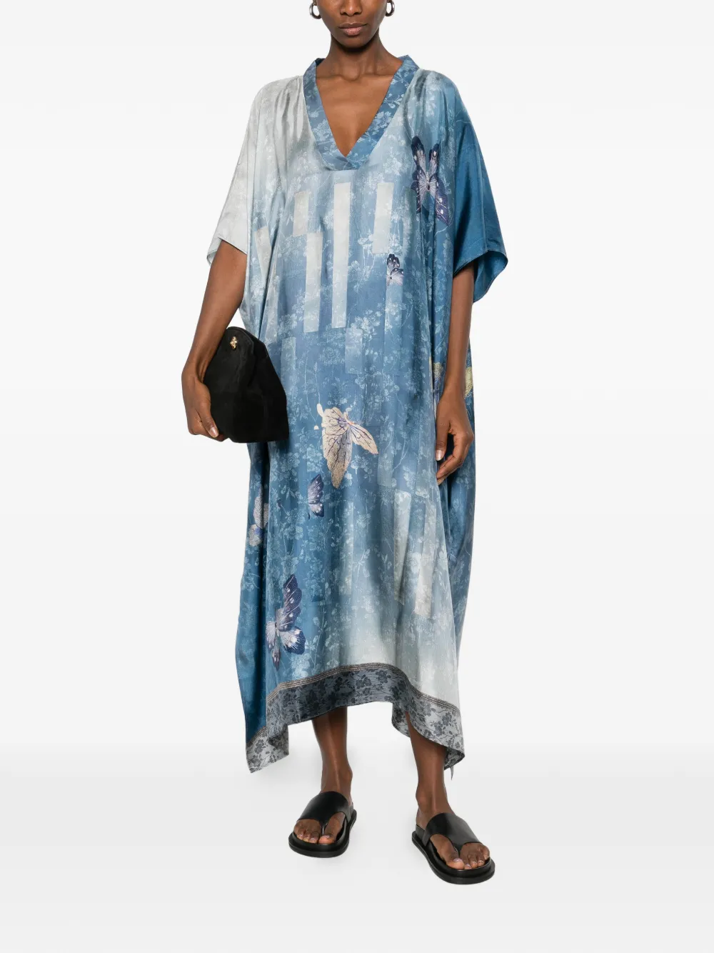 Pierre-Louis Mascia V-neck butterfly-print tunic dress - Blauw