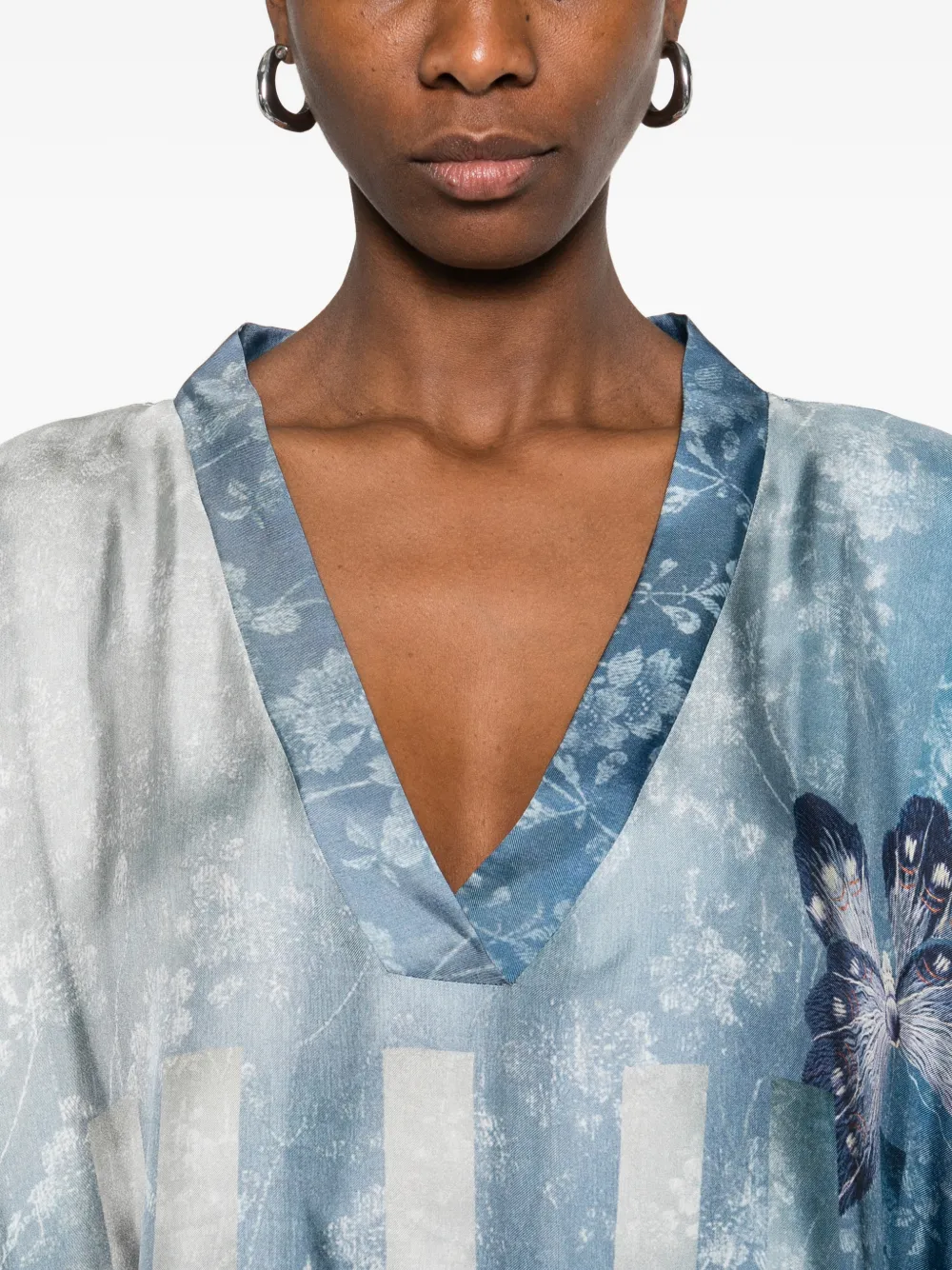 Pierre-Louis Mascia Tuniek met V-hals en vlinderprint Blauw
