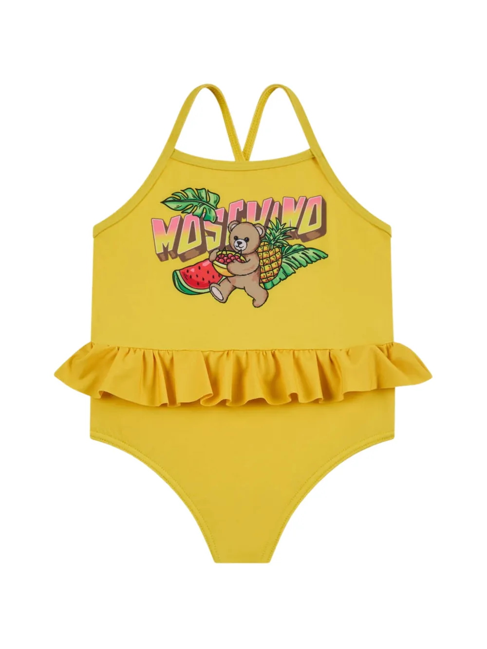 Moschino Kids ruffled graphic swimsuit - Gelb