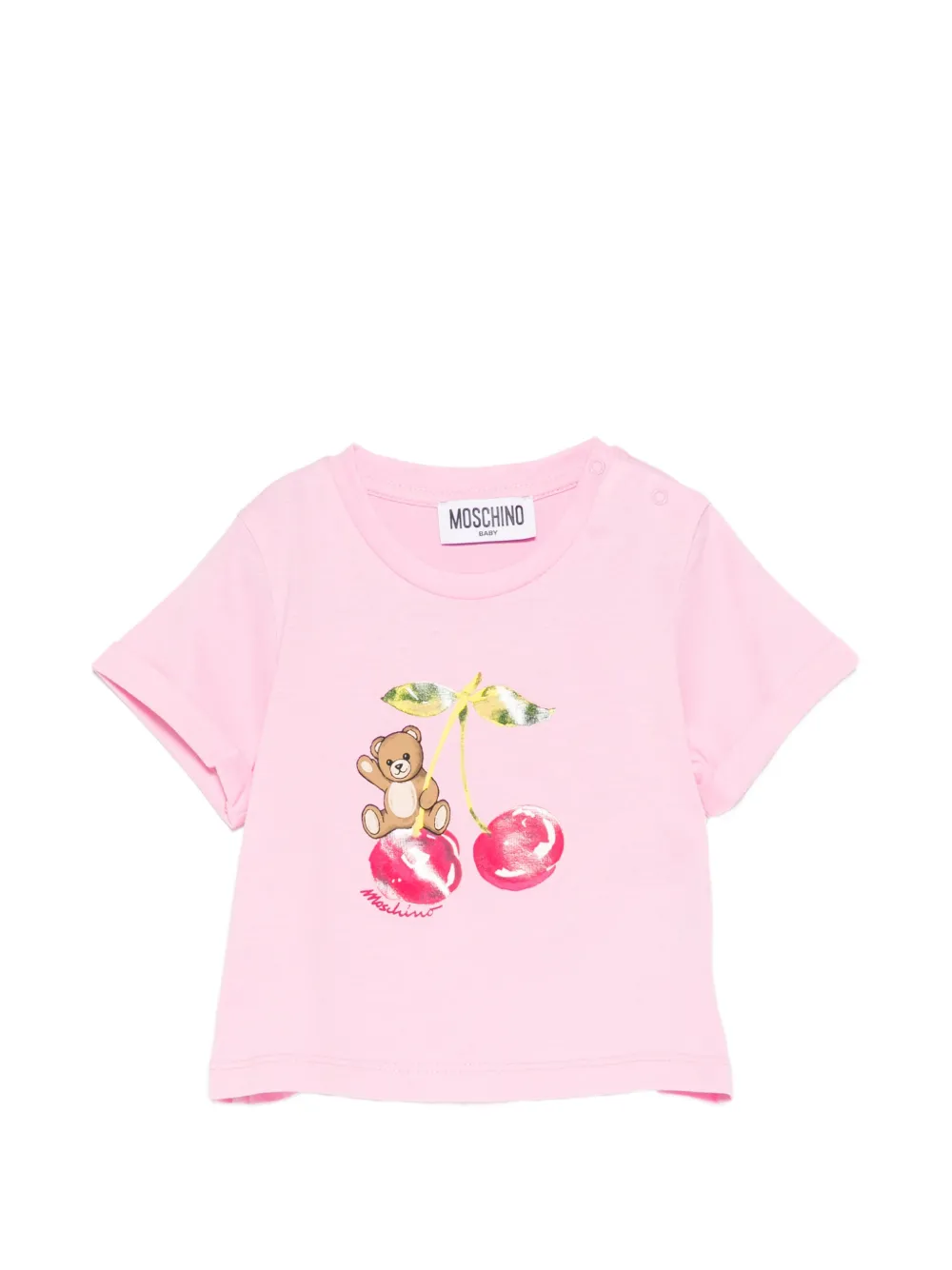 Moschino Kids teddy-bear-motif cherry-detail T-shirt - Rosa