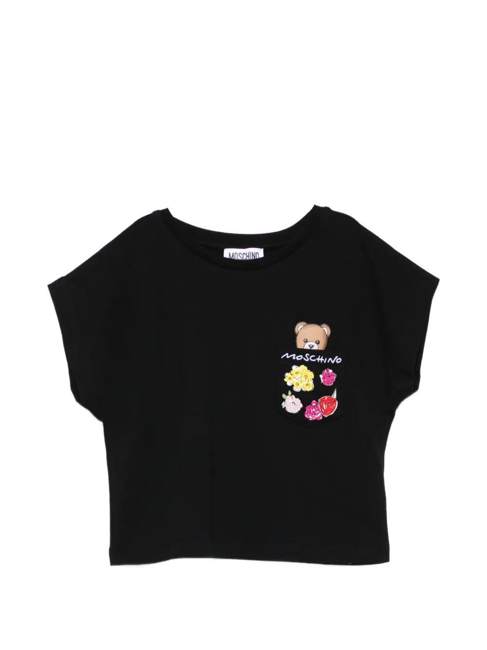 Moschino Kids floral-embroidered chest-pocket T-shirt - Nero