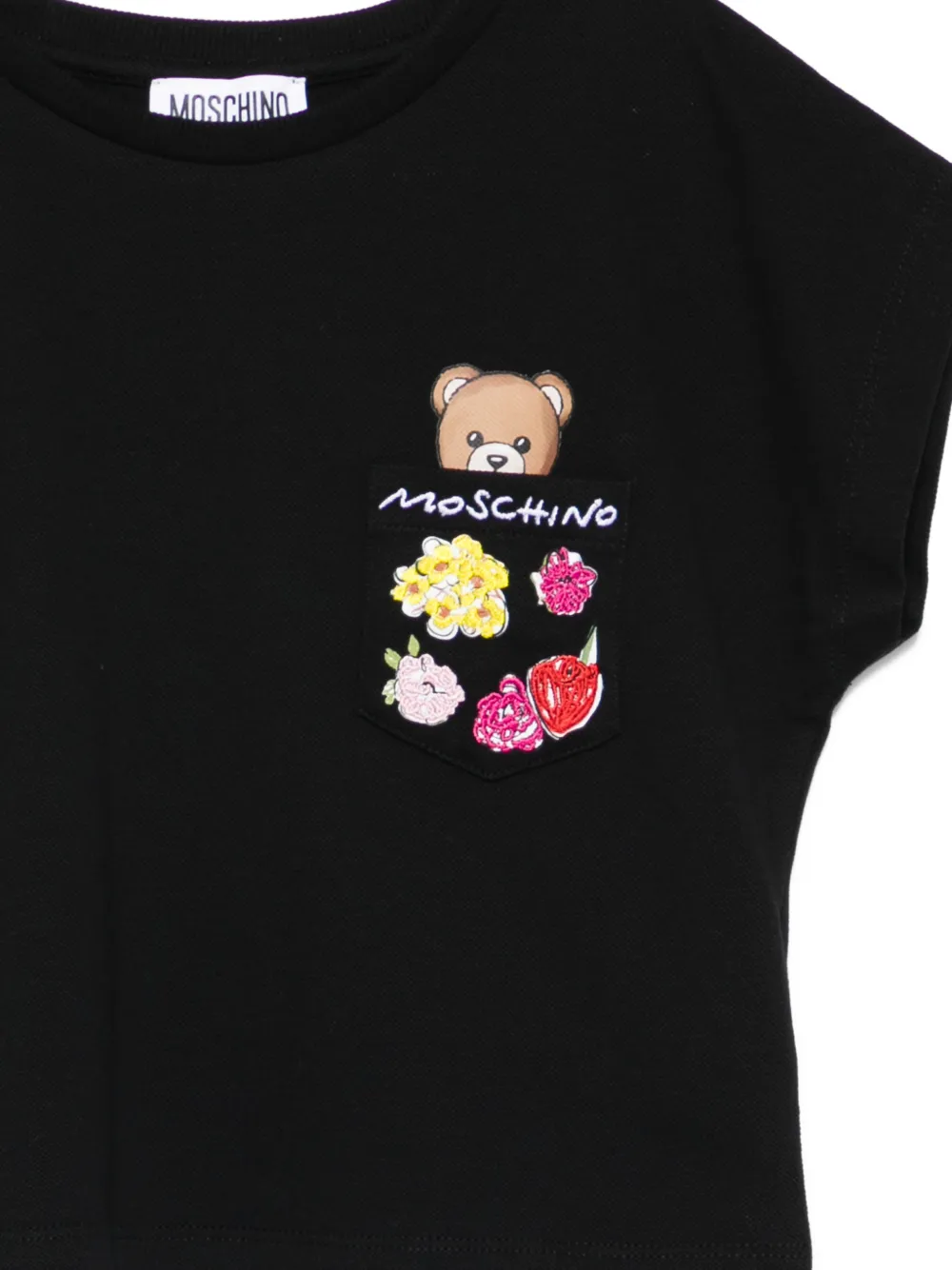 Moschino Kids T-shirt met geborduurde bloemen en borstzak Zwart