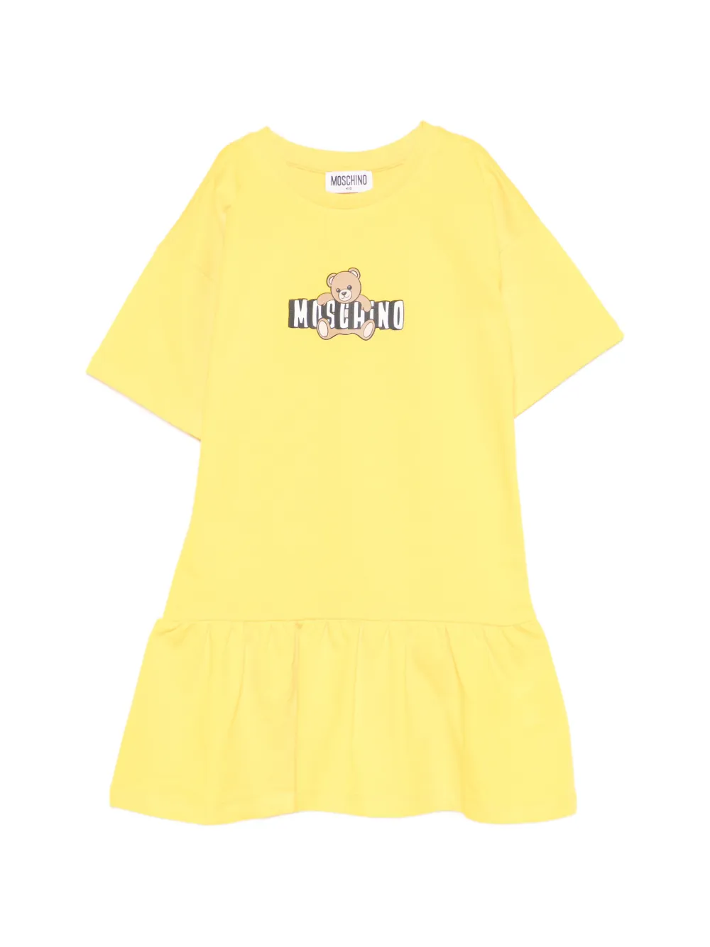 Moschino Kids ruffled-hem teddy-bear-motif cotton dress - Giallo