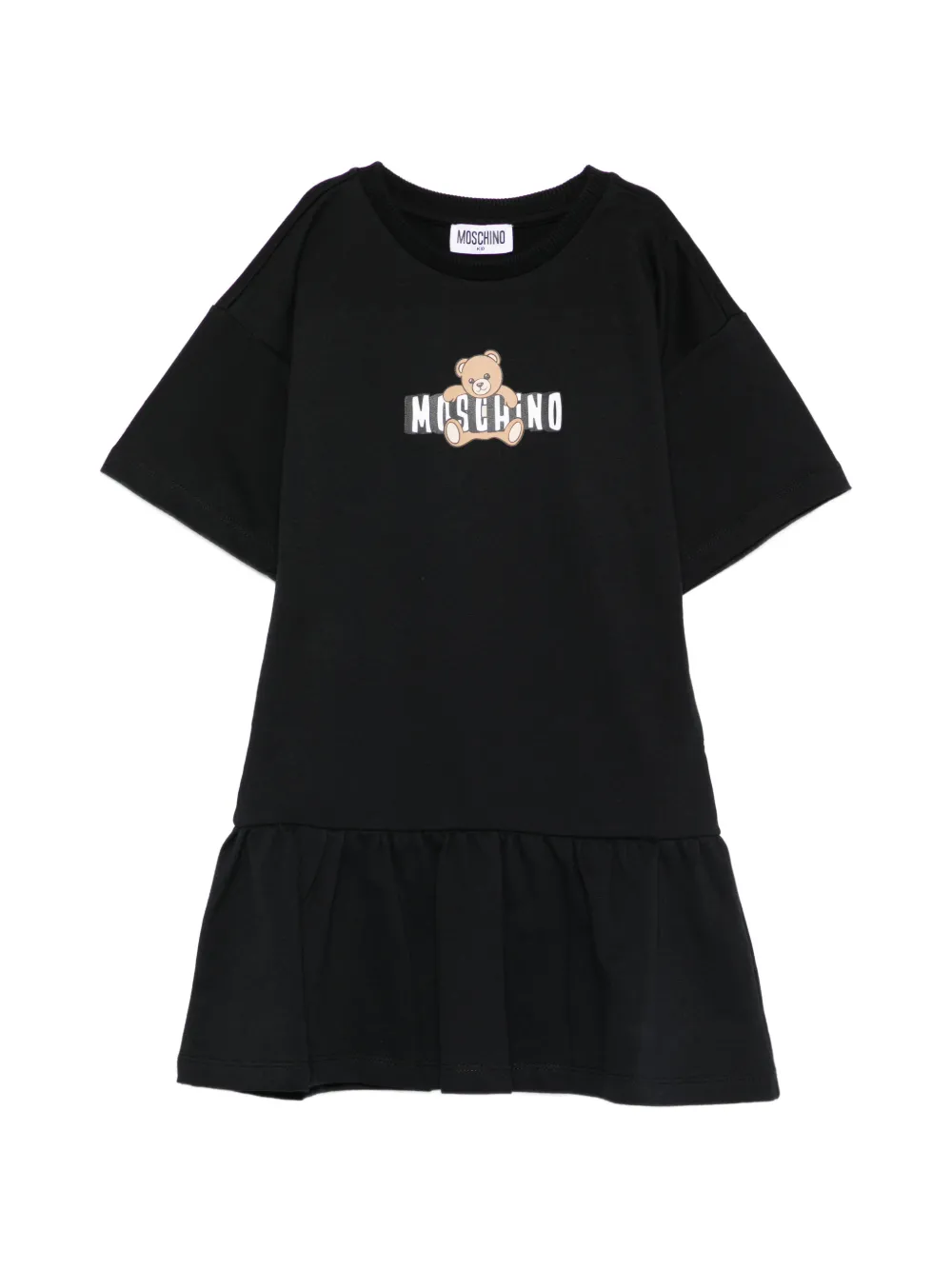 Moschino Kids bear-motif ruffled-detail dress - Nero