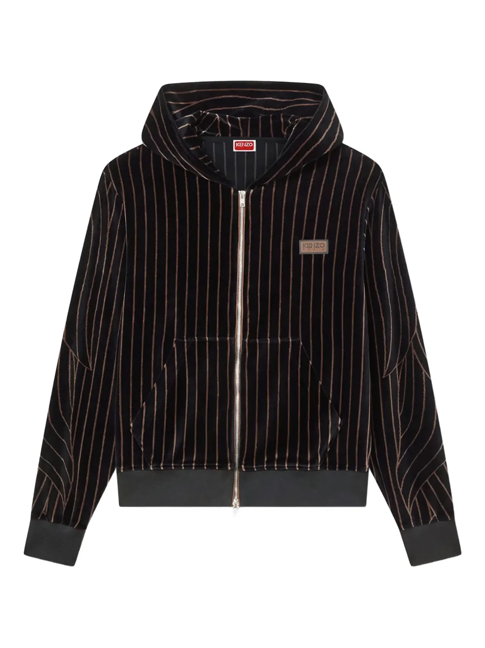 Kenzo leaf stripe zipped velvet hoodie - Nero