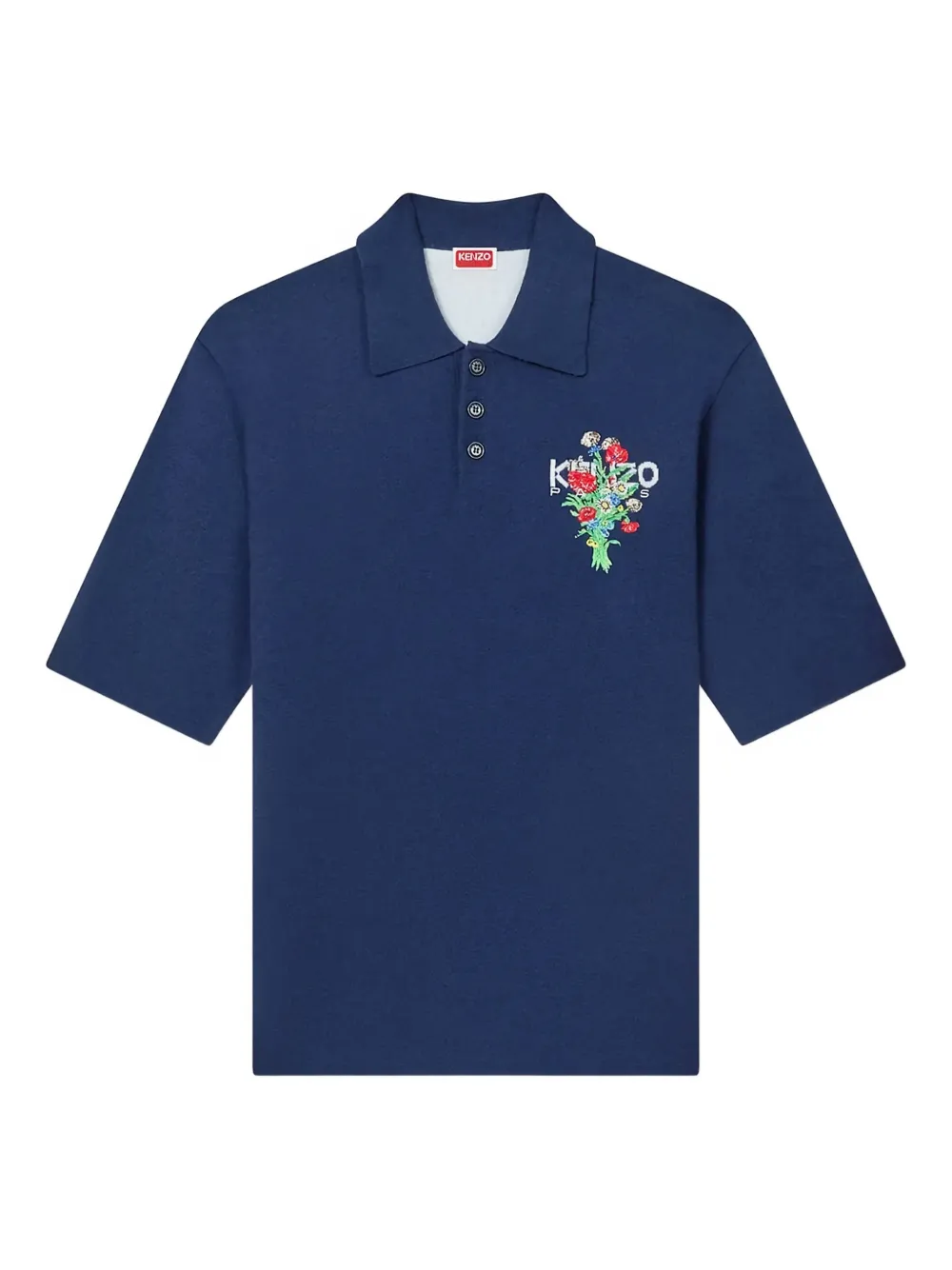 Kenzo bouquet embroidered knit polo shirt - Blau