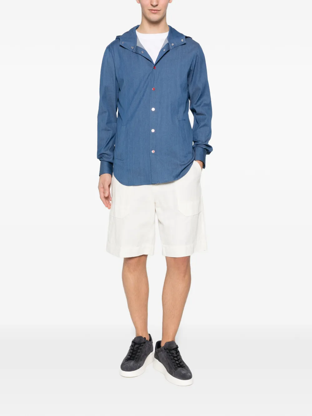Kiton Mariano hooded shirt - Blauw