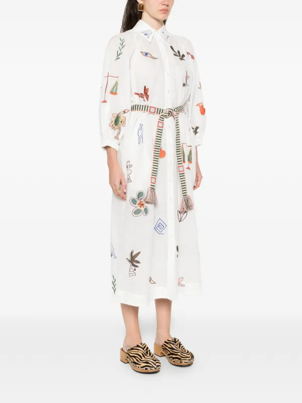 ALEMAIS Embroidered Midi Dress | White | FARFETCH