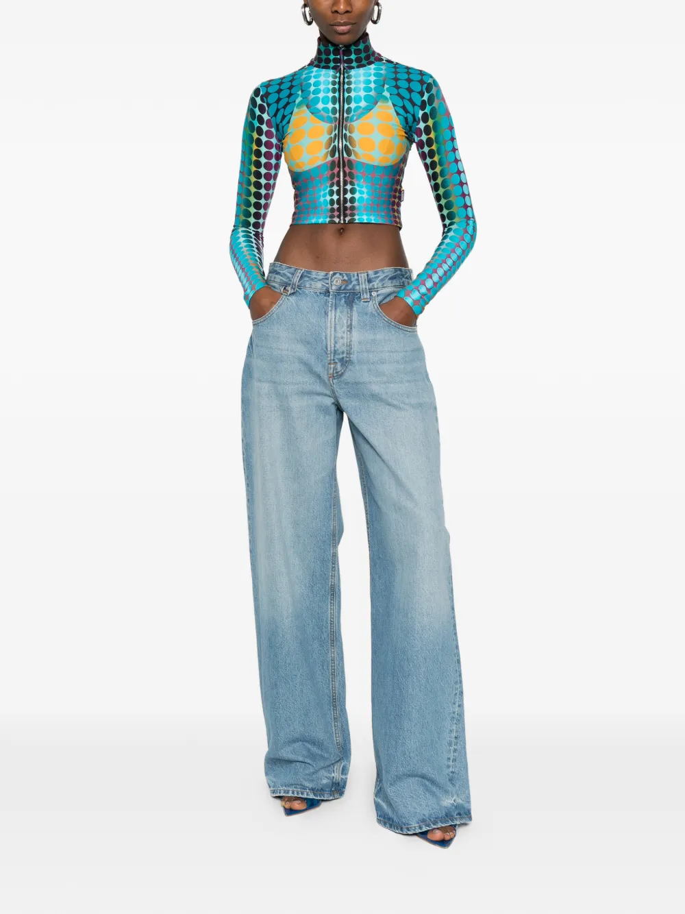 Jean Paul Gaultier long-sleeve zip-fastening Top | Blue | FARFETCH ID