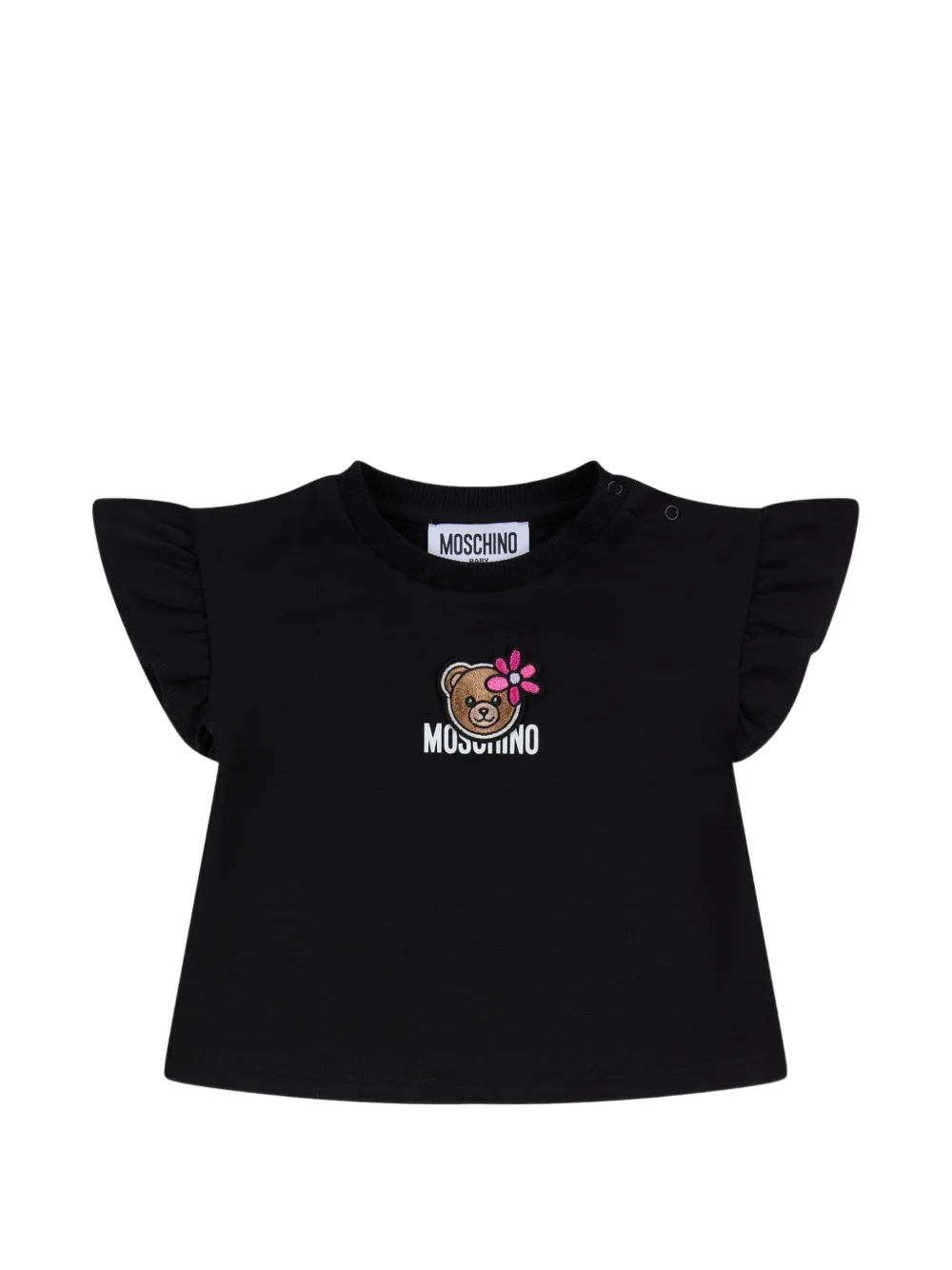 Moschino Kids ruffled bear appliqué T-shirt - Nero
