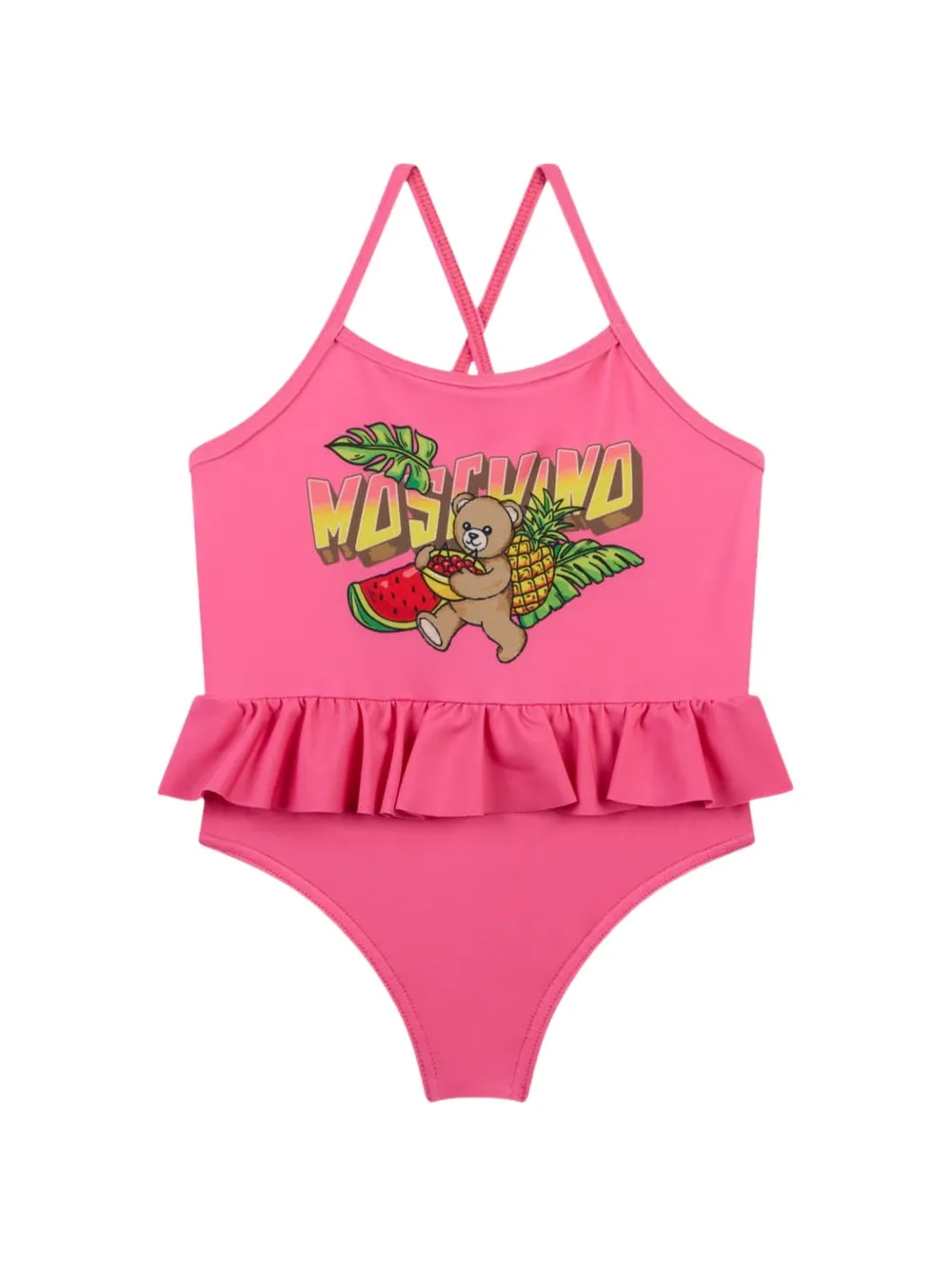 Moschino Kids ruffled graphic swimsuit - Rosa