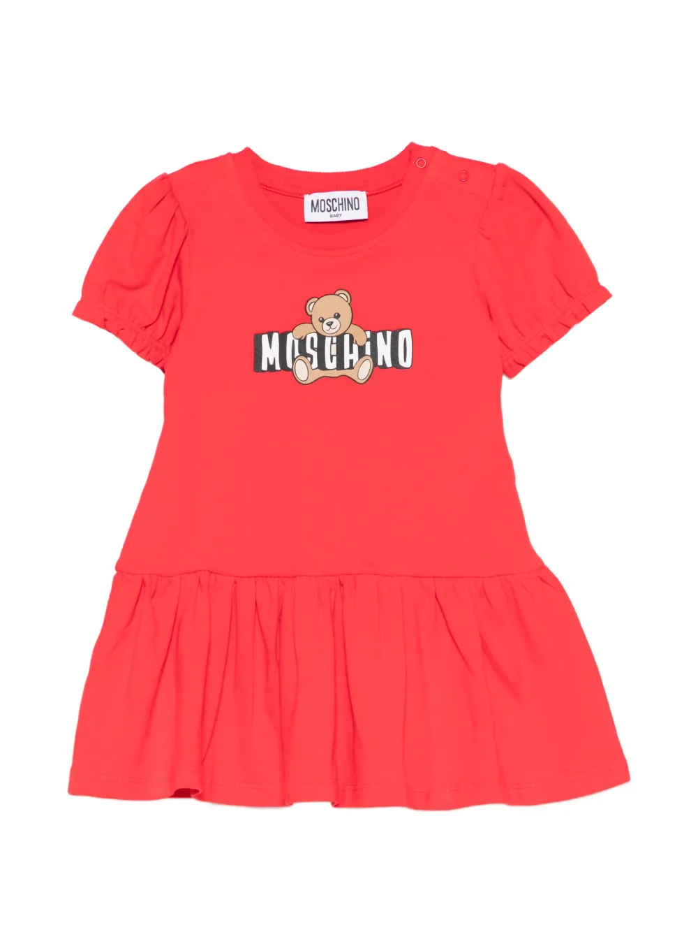 Moschino Kids puff-sleeve graphic-print dress - Rot