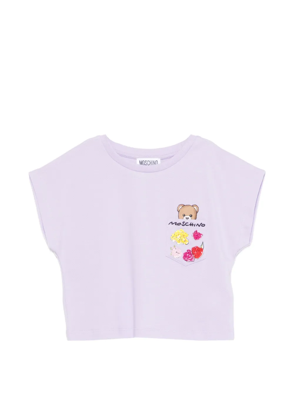 Moschino Kids floral-embroidered chest-pocket T-shirt - Viola