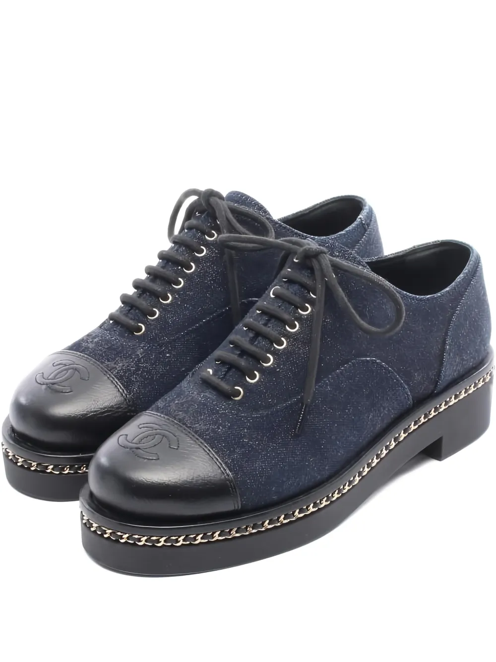 CHANEL Pre-Owned 1986-1988 coco mark texture loafers - Blu