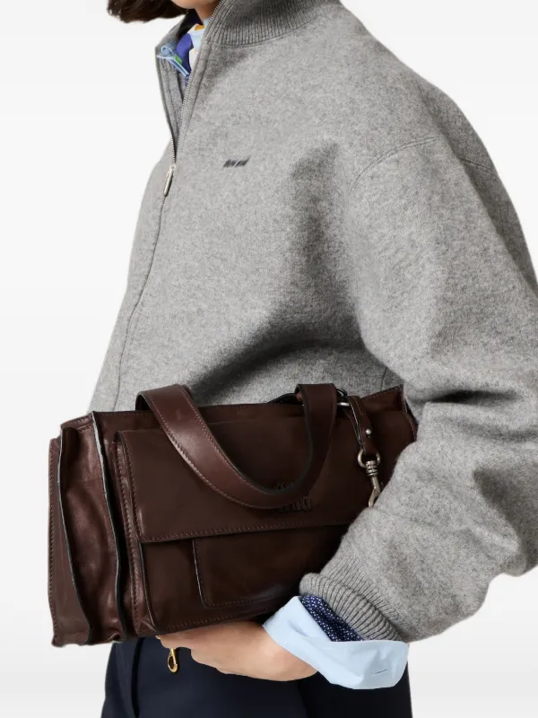 Miu Miu logo-embossed Leather Tote Bag | Brown | FARFETCH