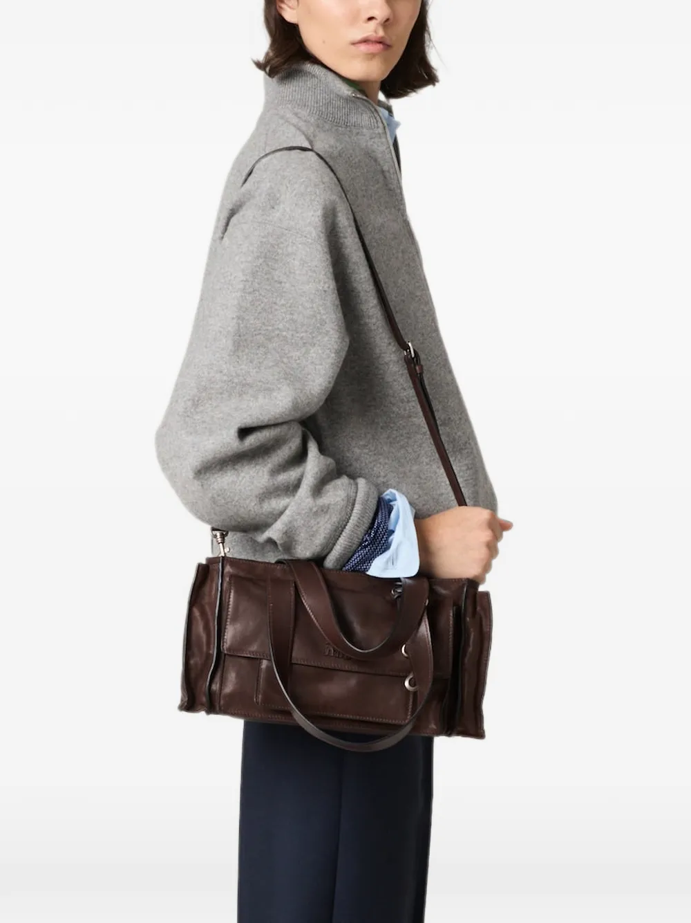 Miu Miu Utilitaire Nappa Leather Shopping Bag | Brown | FARFETCH
