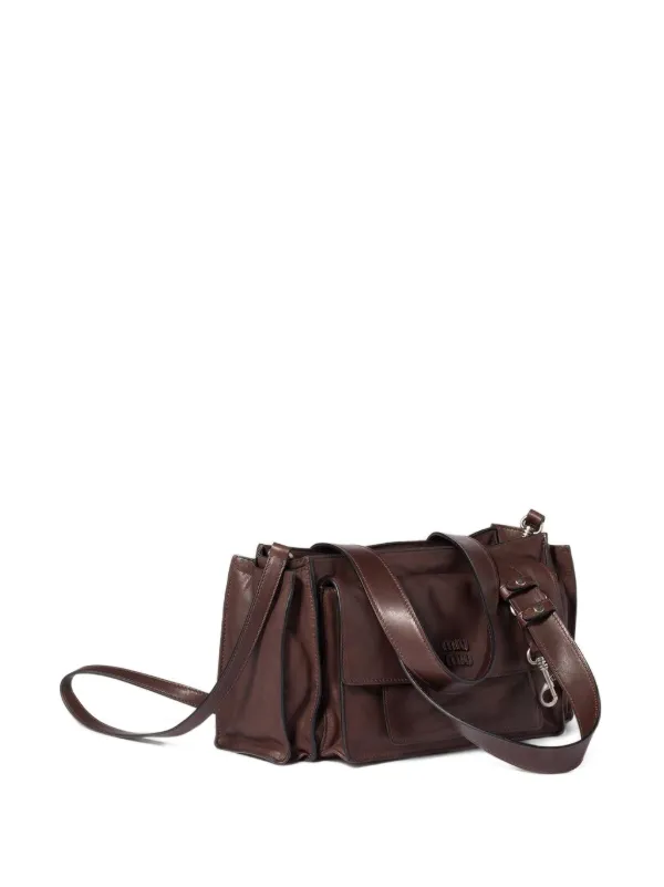 Miu Miu logo-embossed Leather Tote Bag | Brown | FARFETCH