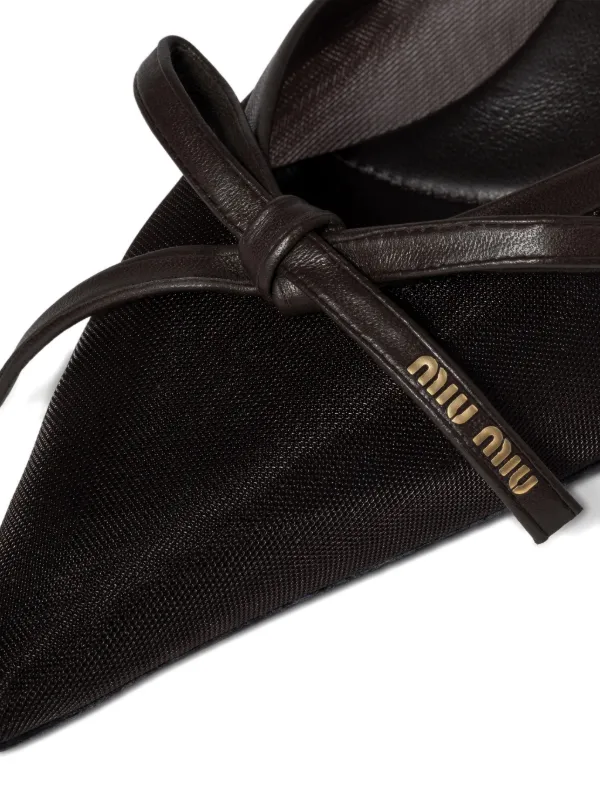 靴 Miu Miu 00s archive Mules black ribbon Miu Miu Mule Com Salto e Mesh | Marrom | FARFETCH BR