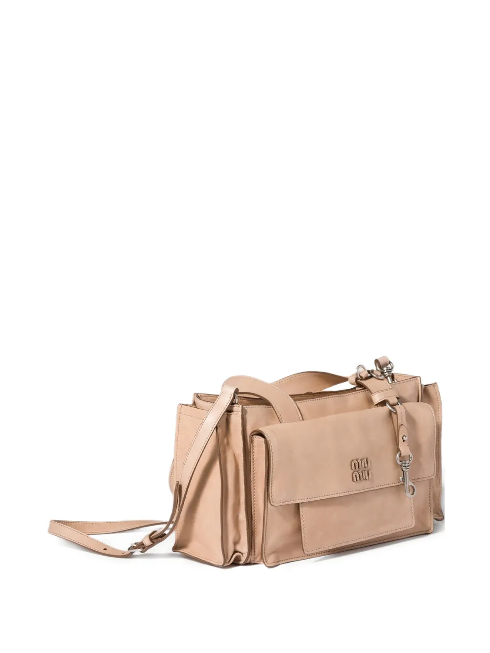 Miu Schoudertas met logoplakkaat Beige