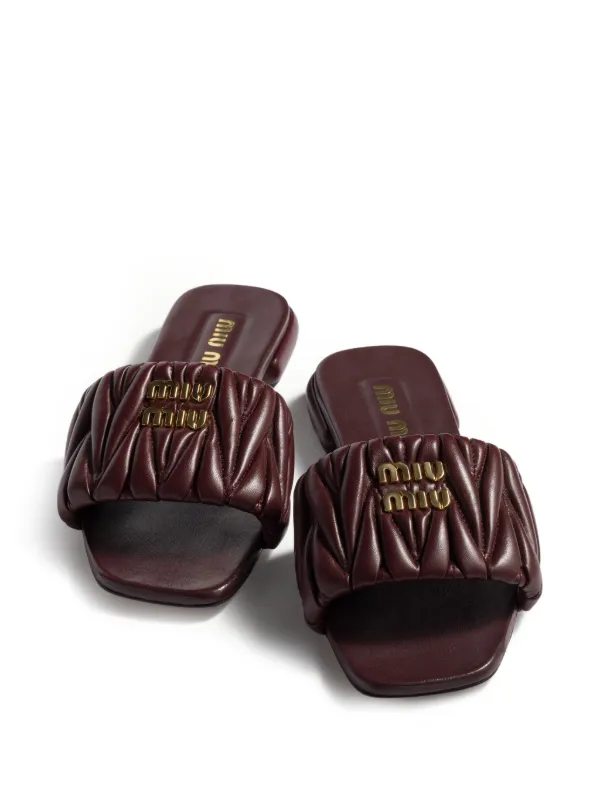 Miu Miu logo-plaque Sandals | Red | FARFETCH