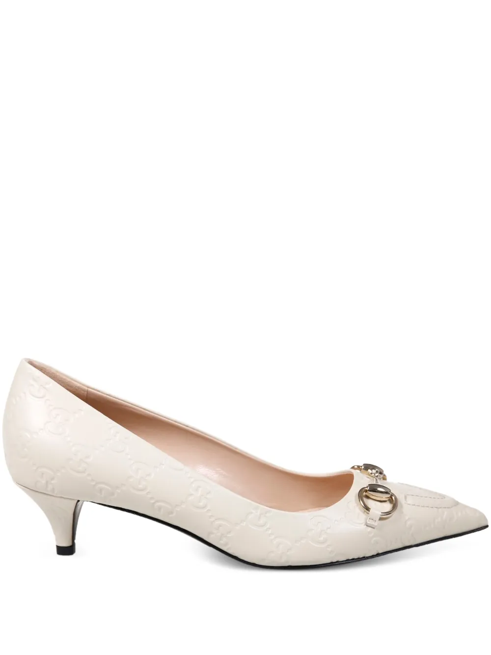 Gucci logo-embossed horsebit-detail pumps Beige