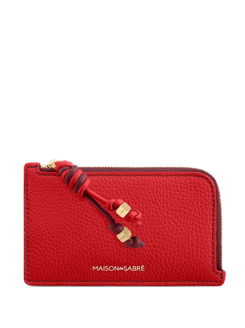 Maison De Sabre Pebbled Leather Zip Card Holder In Red