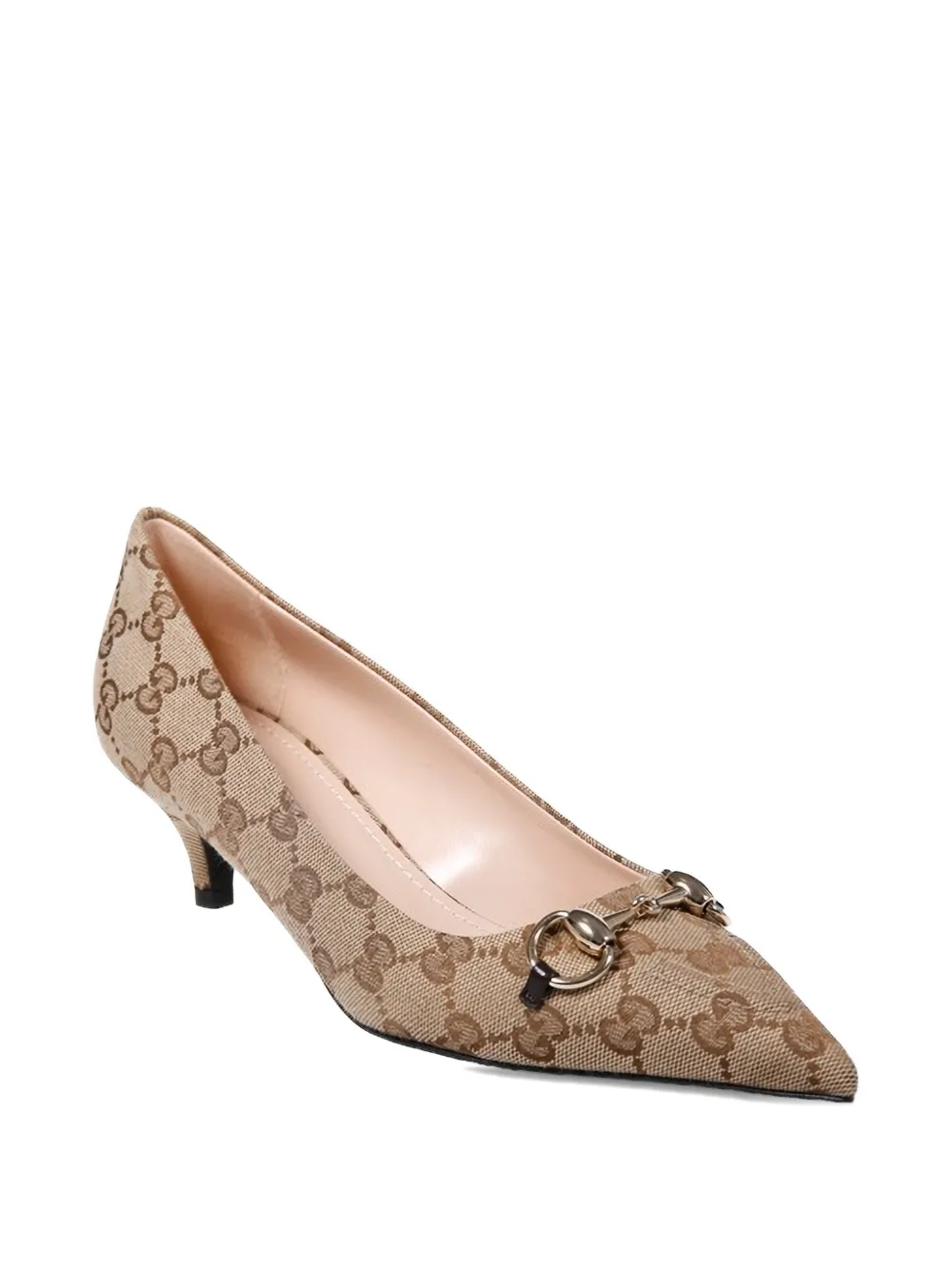 Gucci horsebit patterned point-toe pumps Beige