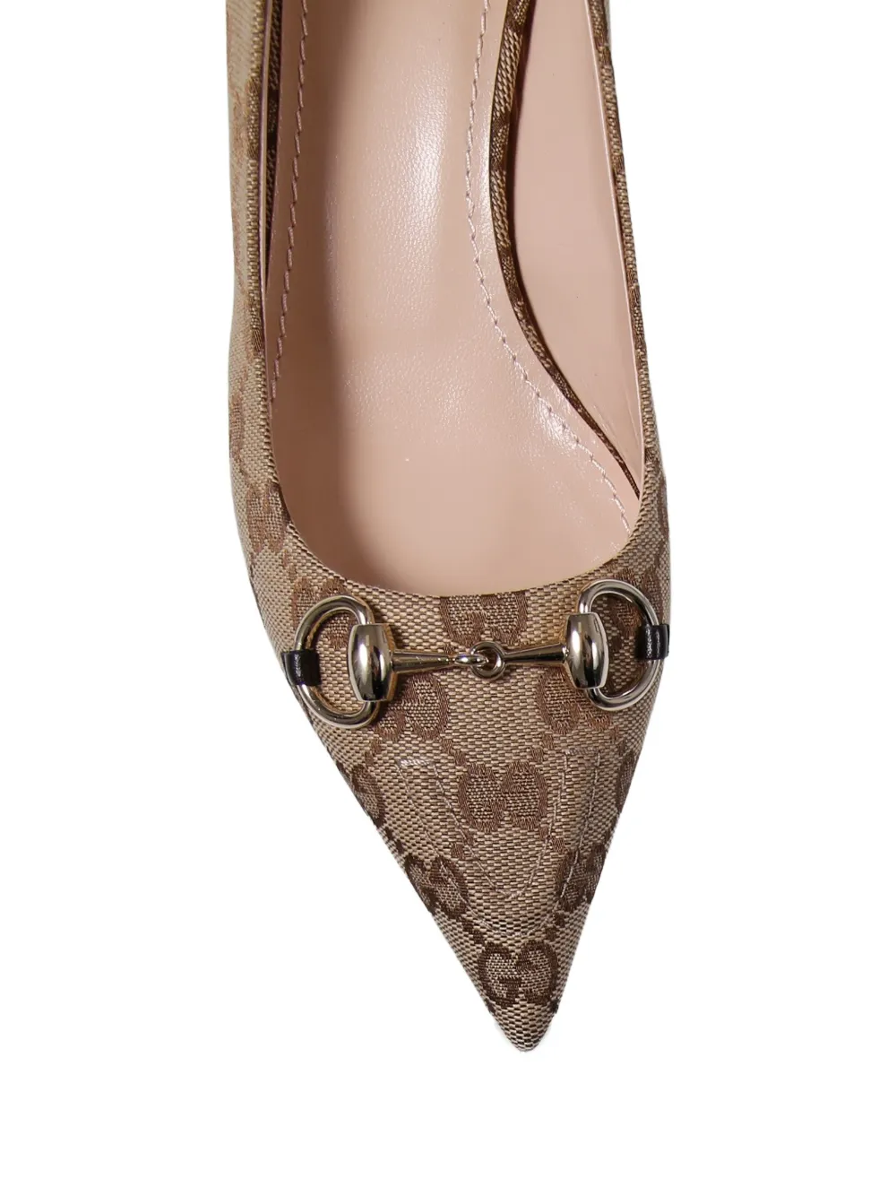 Gucci horsebit patterned point-toe pumps Beige