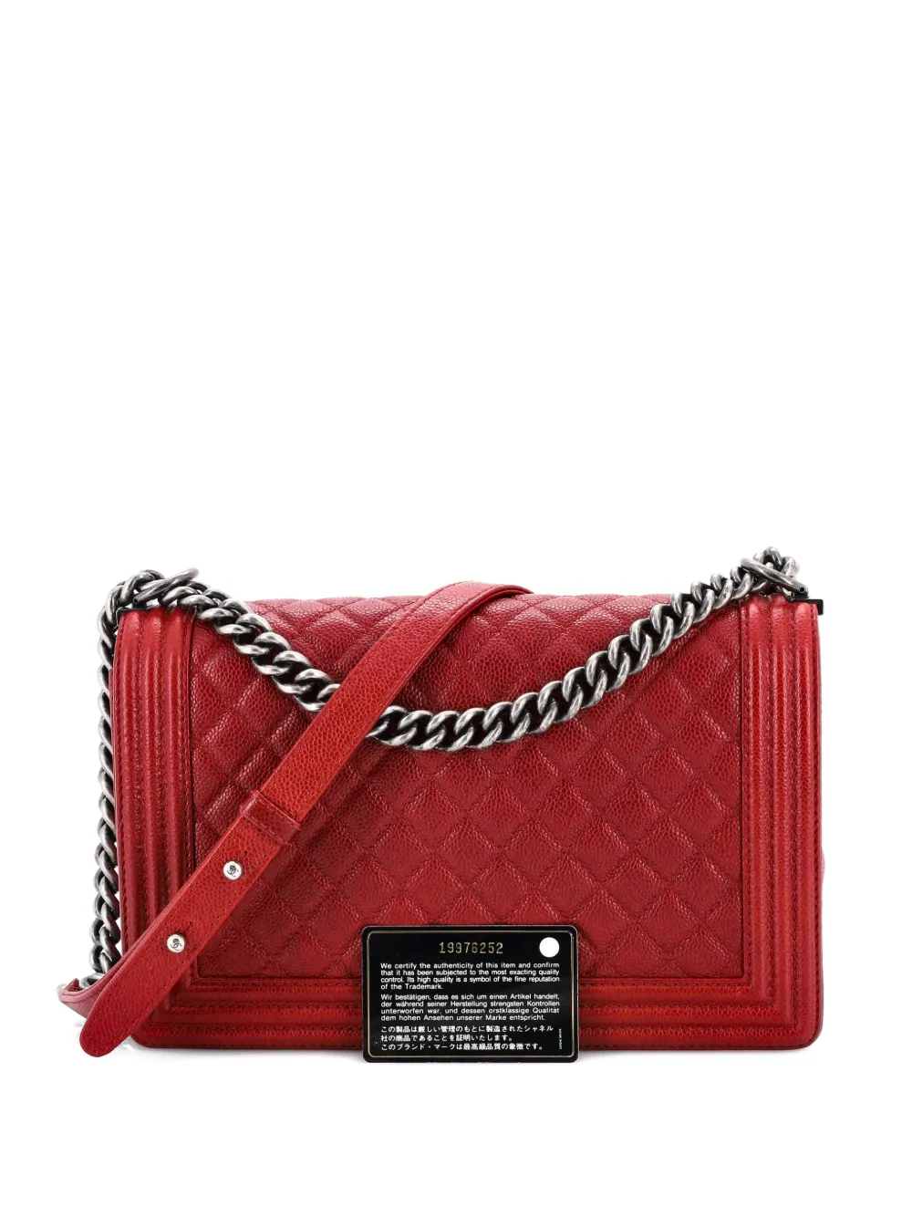 CHANEL Pre-Owned Borsa a tracolla Boy media in pelle Caviar trapntata con battente - Rosso