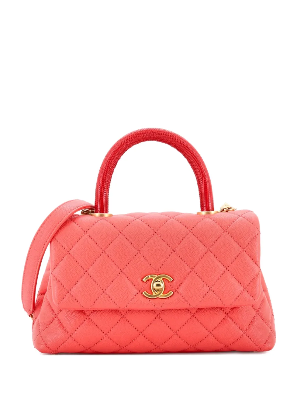 CHANEL Pre-Owned Coco Top Handle Bag Quilted Caviar with Lizard Mini shoulder bag - Pink