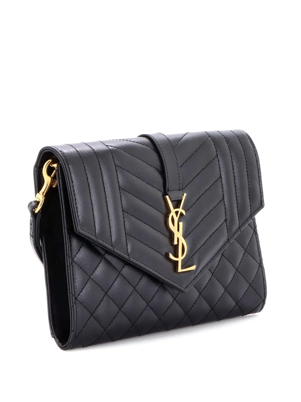 Saint Laurent Pre-Owned Classic Monogram Envelope Wristlet Matelasse Chevron Leather clutch bag - Nero