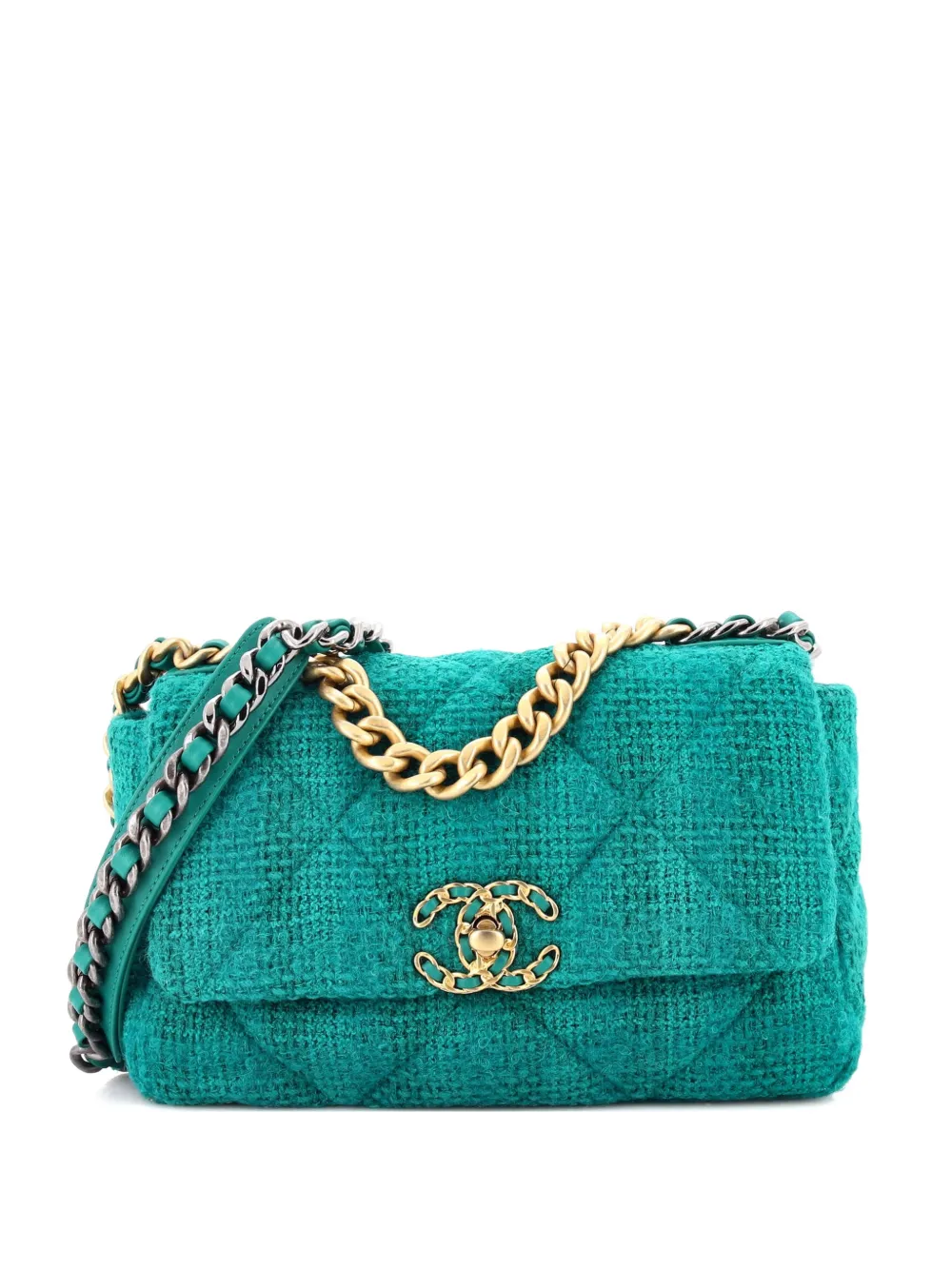 CHANEL Pre-Owned 19 Flap Bag Quilted Tweed Medium crossbody bag - Blu