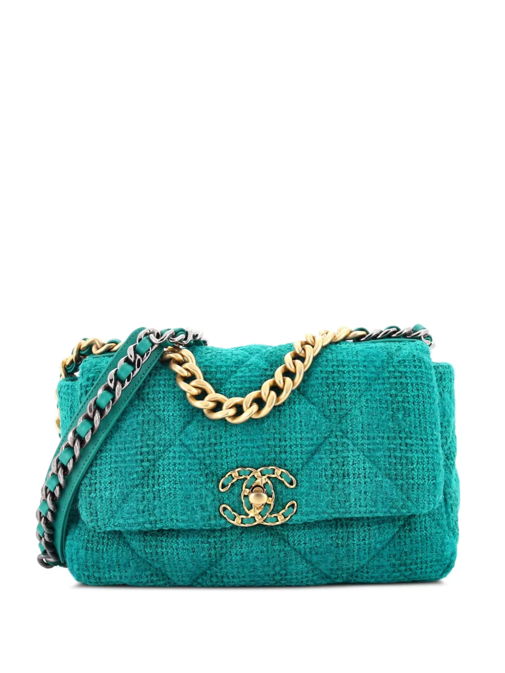 CHANEL Pre-Owned 19 Flap Bag Quilted Tweed Medium crossbody bag - Blu