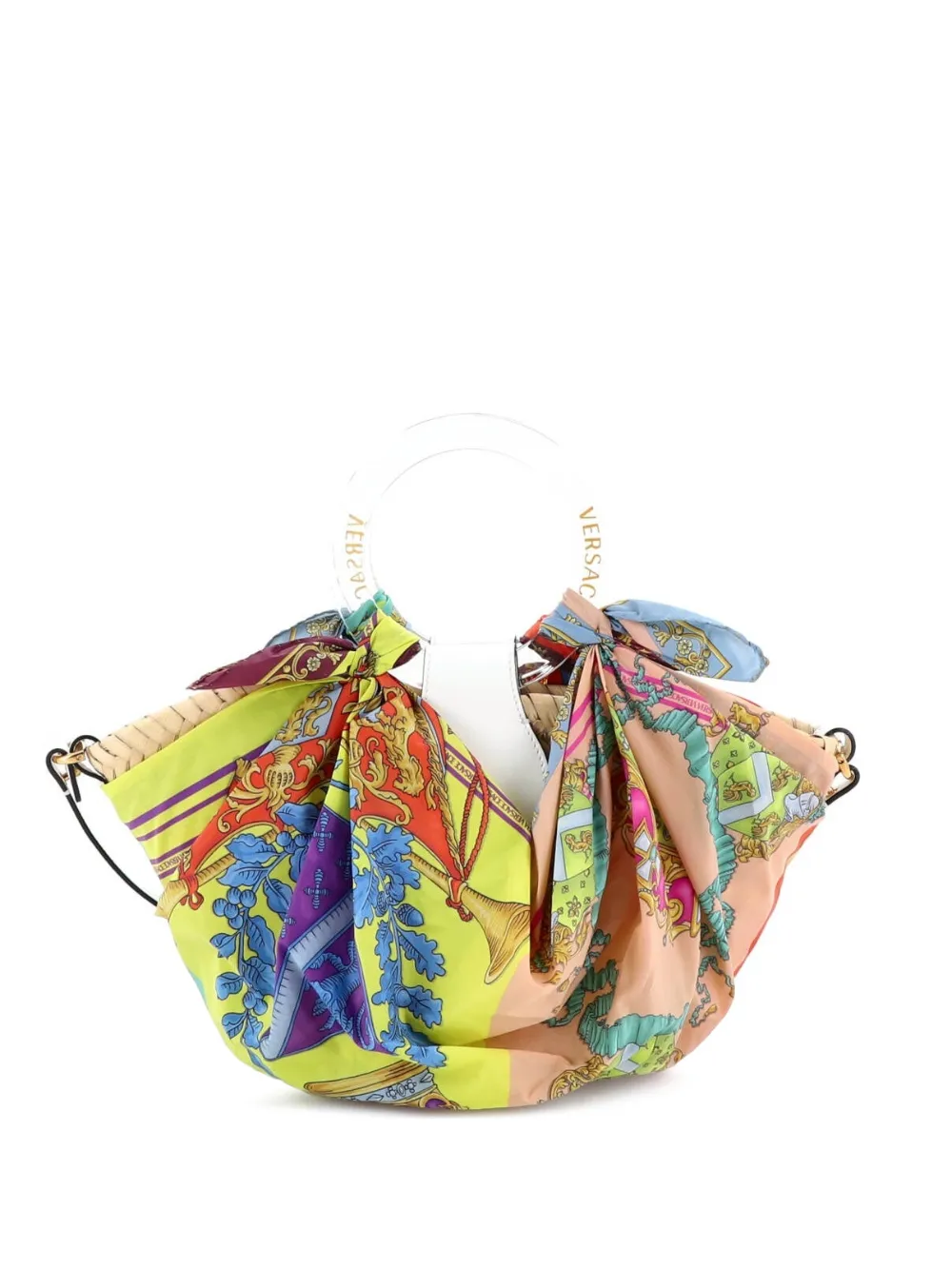 Versace Pre-Owned La Medusa Basket Bag Woven Straw and Printed Satin Small bucket bag - Mehrfarbig