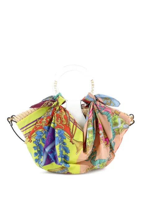 Versace Pre-Owned La Medusa Basket Bag Woven Straw and Printed Satin Small bucket bag