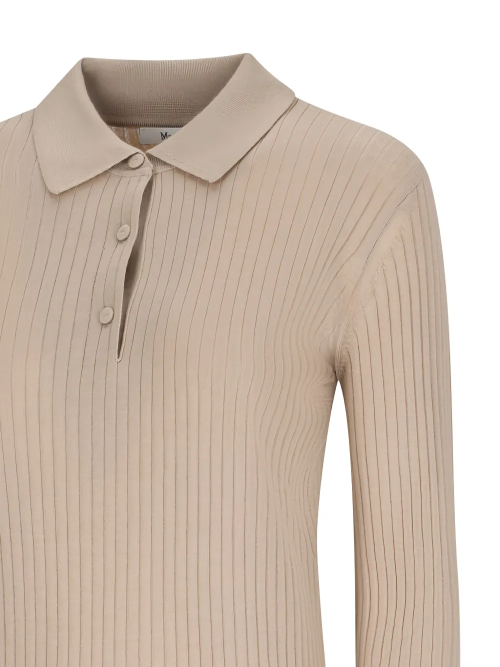  Max Mara Ribbed Collared Polo Top - Neutrals 