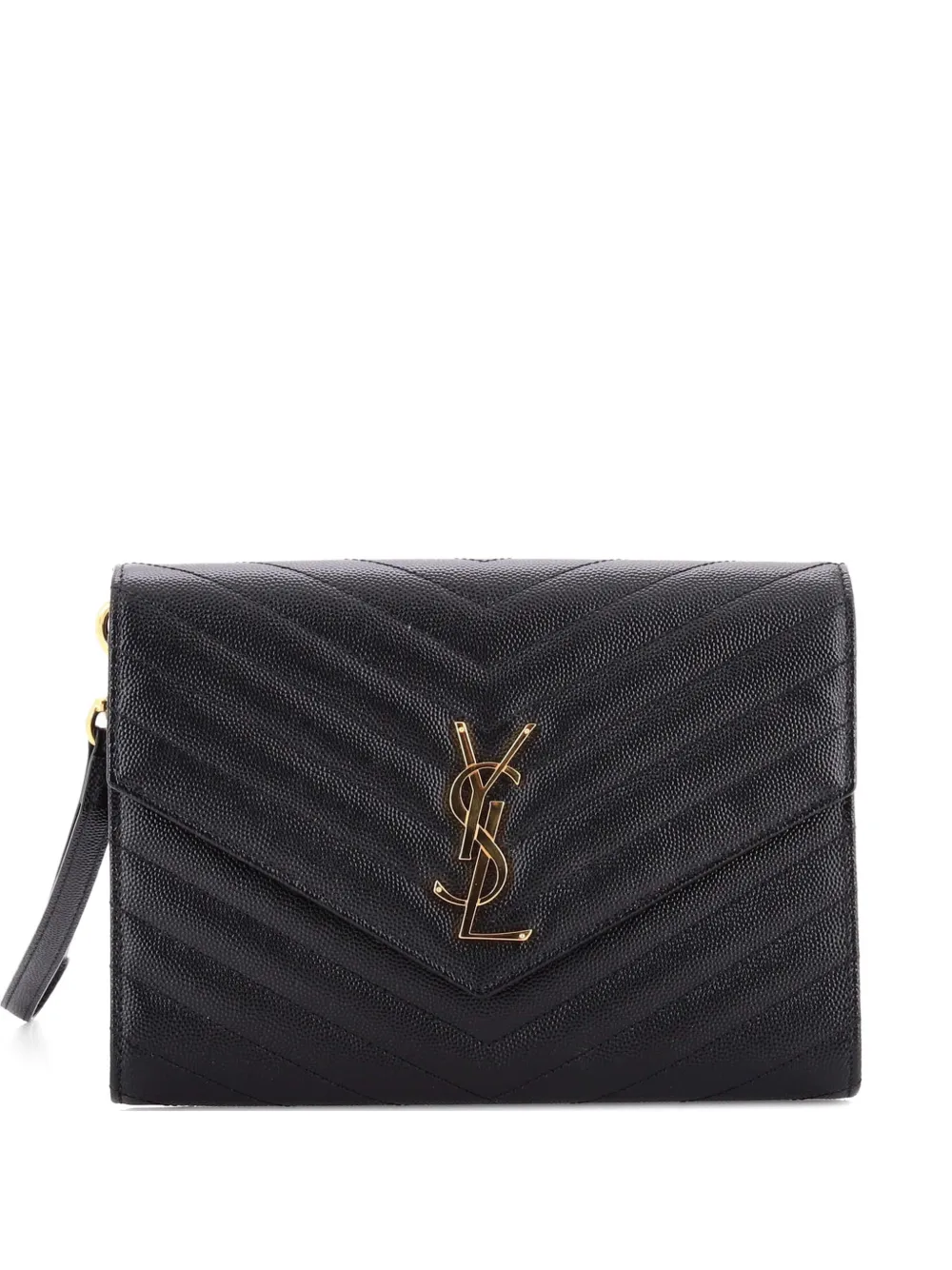 Saint Laurent Pre-Owned Classic Monogram Envelope Wristlet Matelasse Chevron Leather clutch bag - Nero