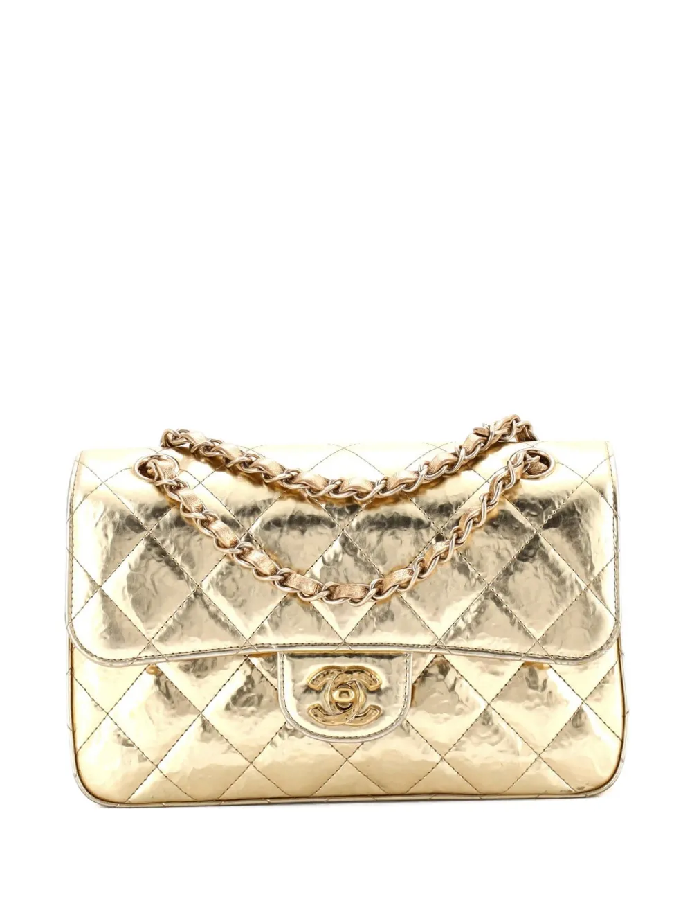 CHANEL Pre-Owned Classic Double Flap Bag Quilted Hammered Metallic Calfskin Small shoulder bag - Oro