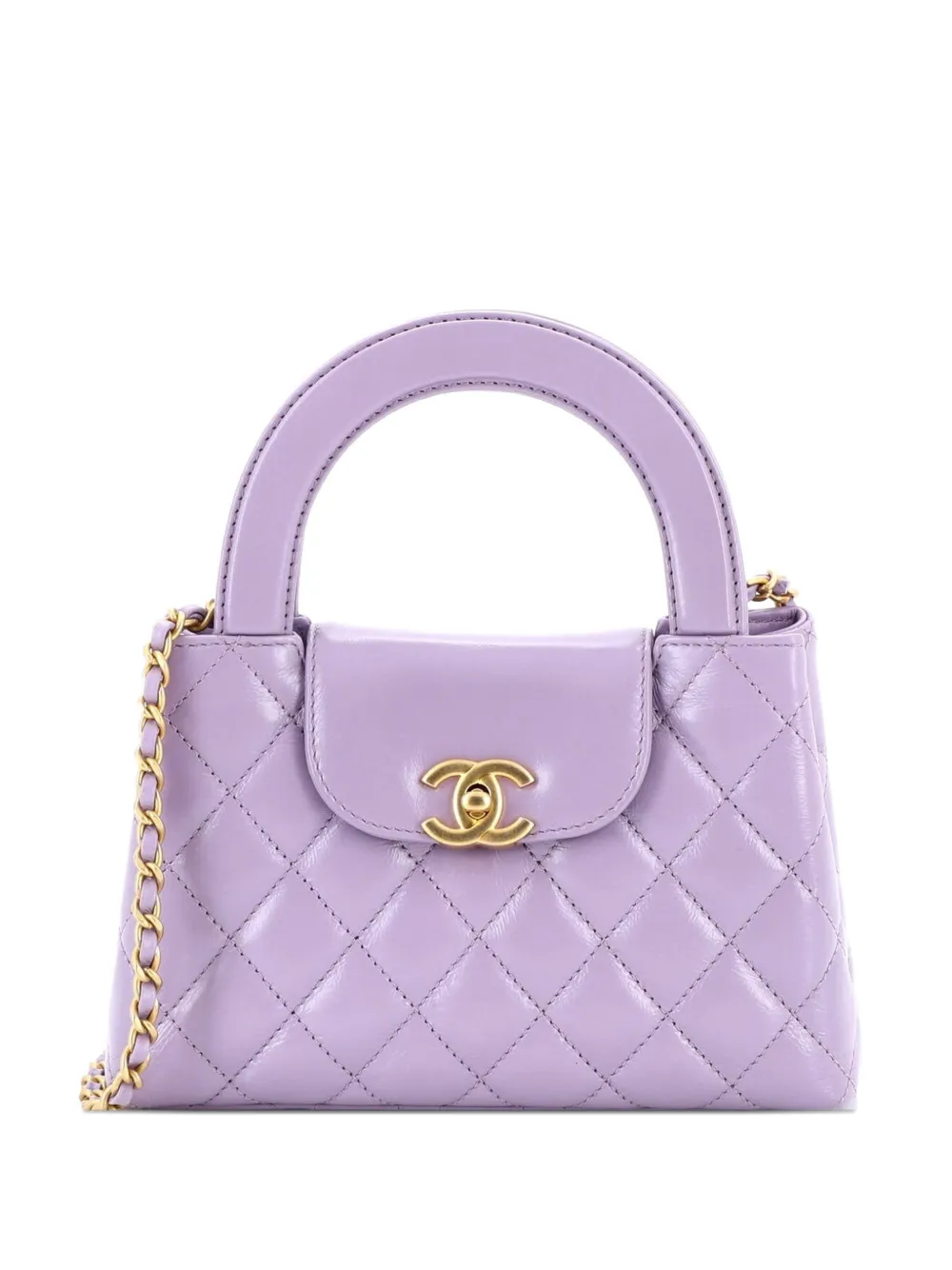CHANEL Pre-Owned Kelly Top Handle Shopping Bag Quilted Shiny Aged Calfskin Mini satchel - Purple