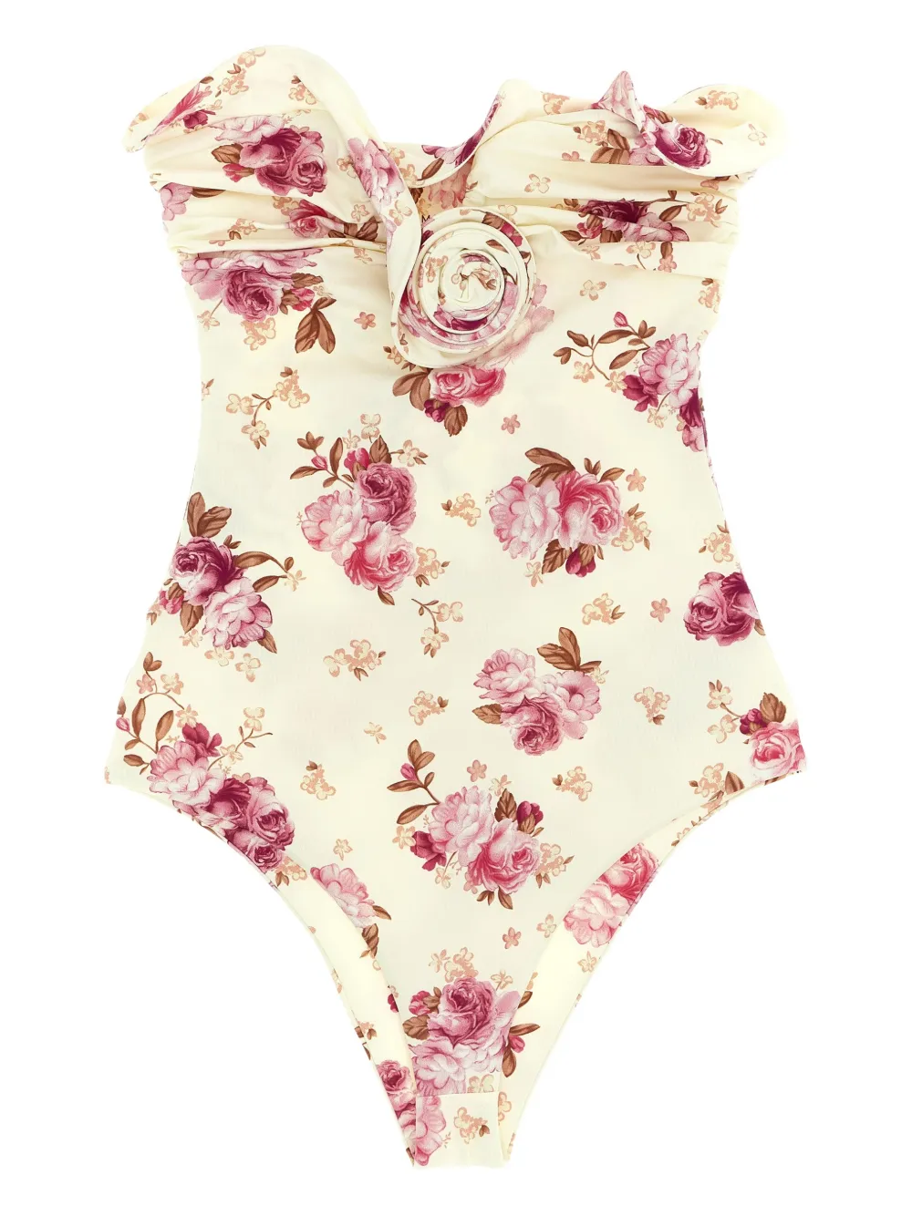 Magda Butrym RE26 ruffled floral-print swimsuit - Nude
