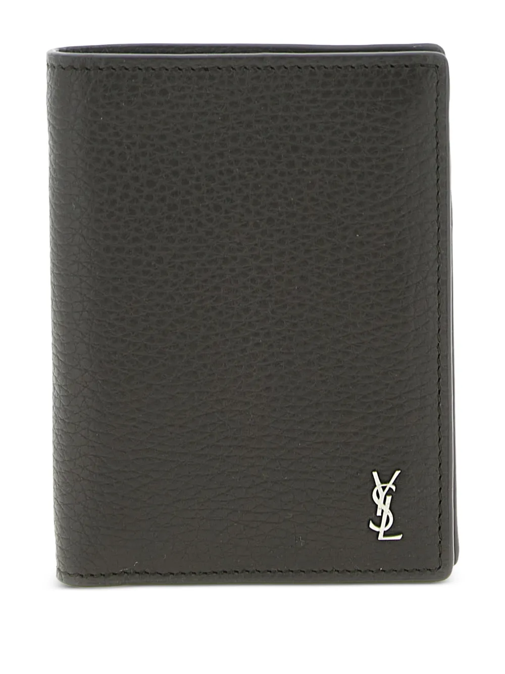 Saint Laurent Tiny Cassandre metal logo card holder - Braun