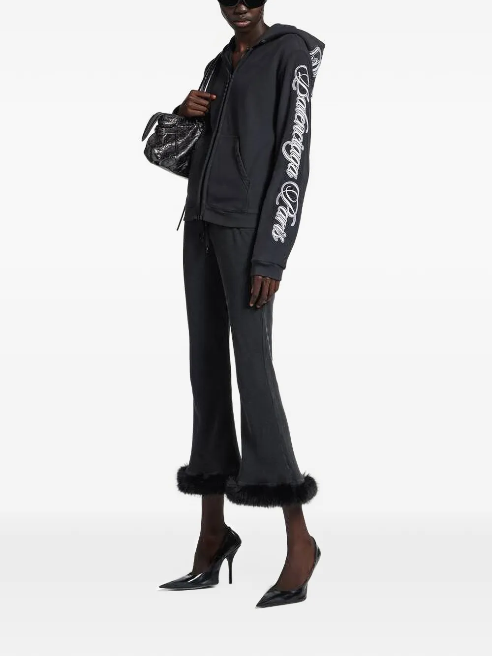 Balenciaga Cursive regular-fit hoodie met rits Zwart